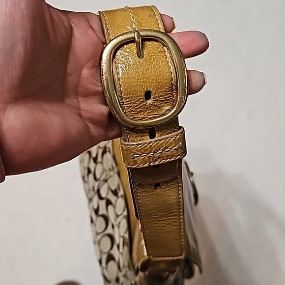 VTG Coach purse Y2K brown and patent leather yellow gold 12562 - Picture 8 of 12